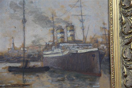 § Alessandro Viazzi (1872-1956), oil on board, Port scene with shipping